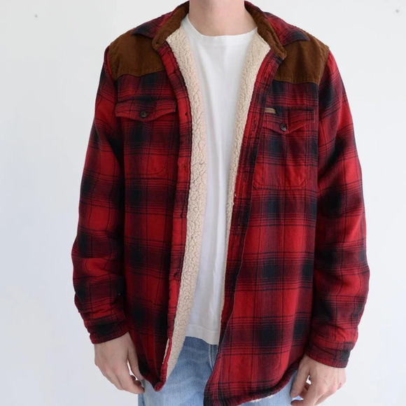 Field And Stream Navy & Red Teddy Bear Lined Corduroy Patches Button Up Shacket - Picture 1 of 11
